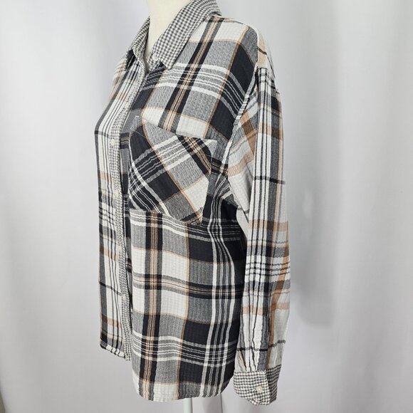 Aerie Women's Grey Plaid Cotton Flannel Long Sleeve Pajama Top Size M NWT - Picture 4 of 16